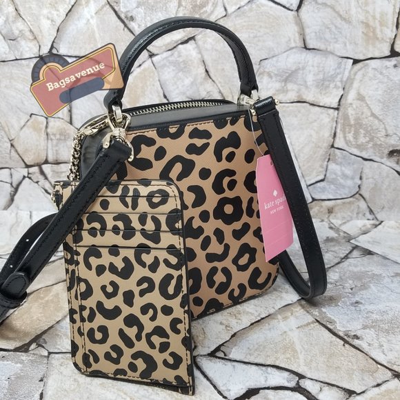 Kate Spade Daisy Vanity Crossbody Graphic Leopard Card Key Chain Holder Black - Picture 7 of 7